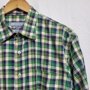 Hickey Freeman Green Plaid Longsleeve Button Down Shirt XL